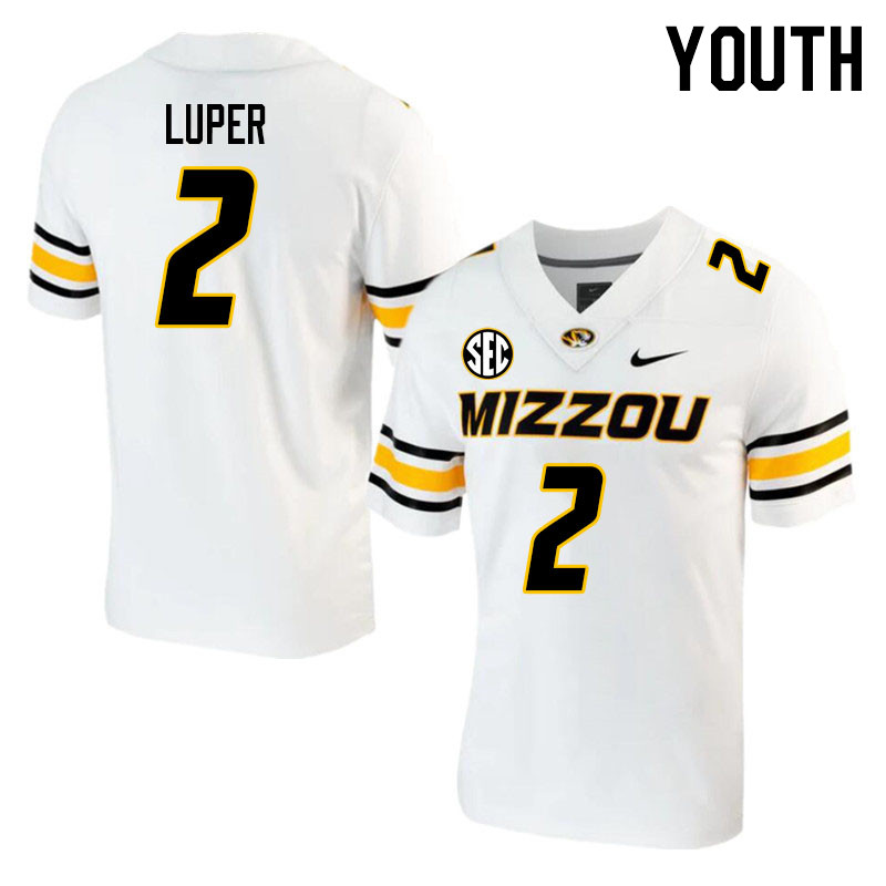 Youth #2 Chance Luper Missouri Tigers College 2023 Football Stitched Jerseys Sale-White